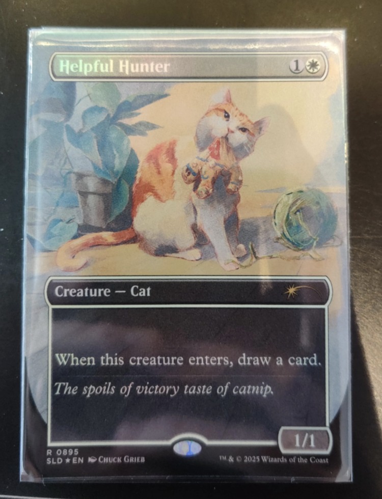 helpful hunter mtg card [0895] [Cats Are Better Than Dogs] [Secret Lair Drop] [Foil]  Face to Face Games draw a card. Bonus card from Cats Secret