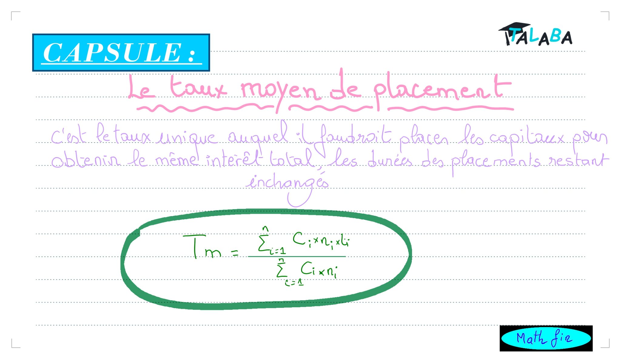 Talaba - le taux moyen de placement ; math fin👨‍🏫👨‍🏫👨‍🏫