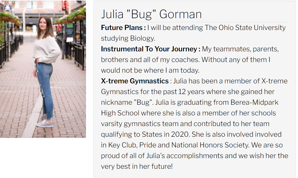 Class of 2022 Senior Spotlight ~... - Ohio USA Gymnastics | Facebook