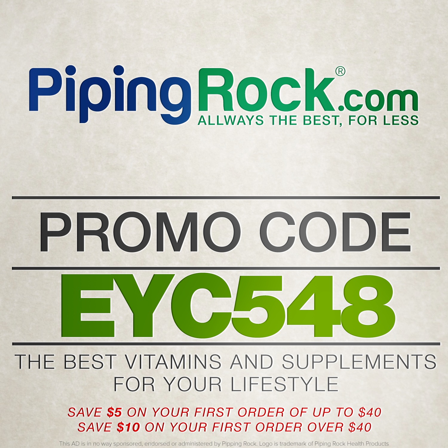 Piping Rock Coupon Code: Eyc548 - $10 Off