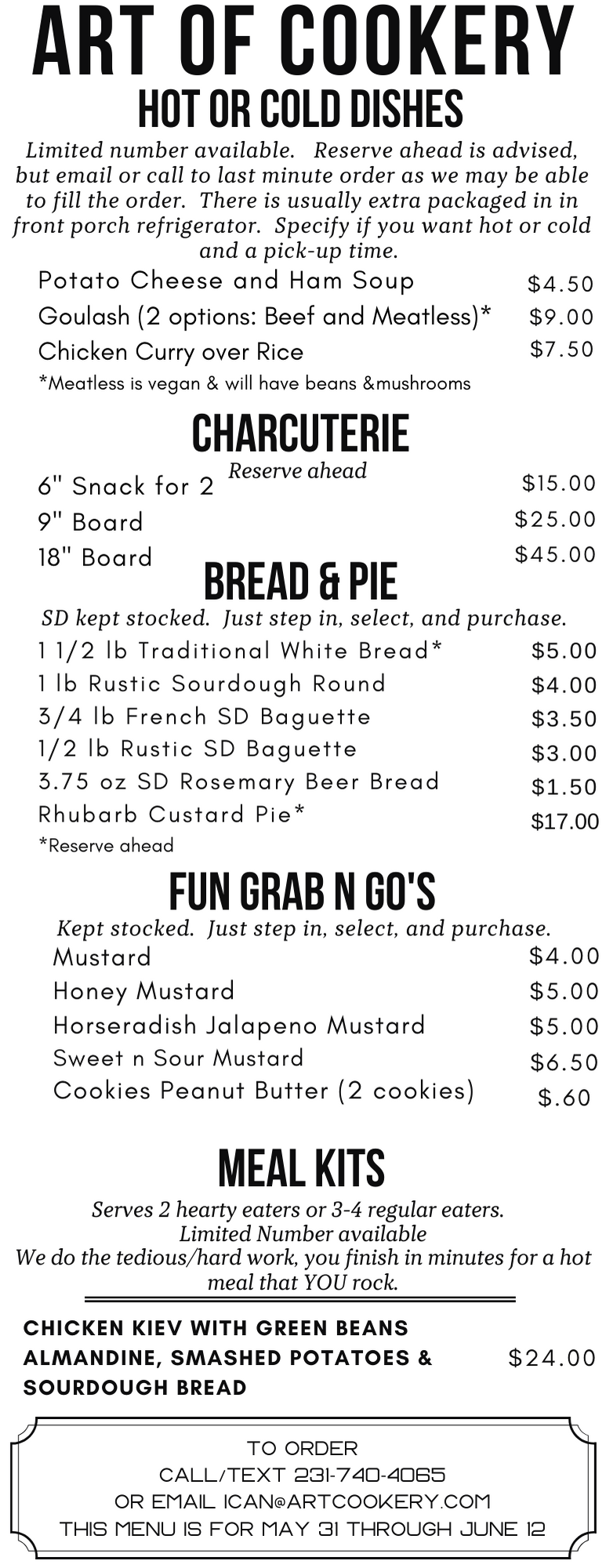 Menu for May 31 through... - Art of Cookery - Cooking School | Facebook