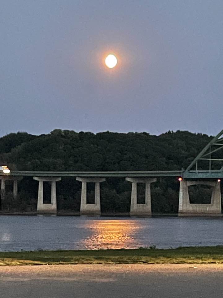 Crescent moon over Mississippi River and I-74 bridge | Moline, IL