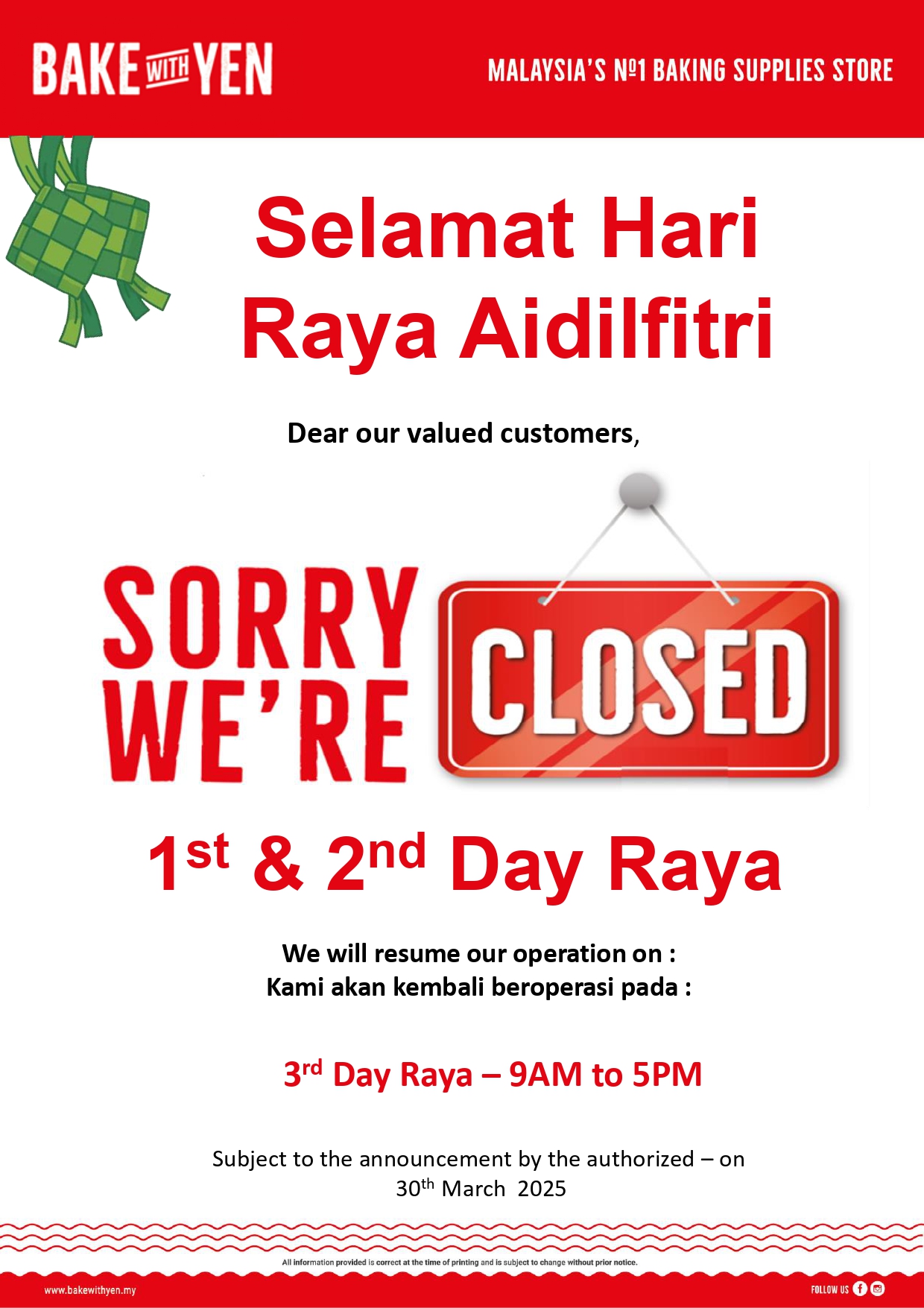 BAKE - Ucapan selamat Hari Raya Aidilfitri kepada pelanggan-pelanggan ...