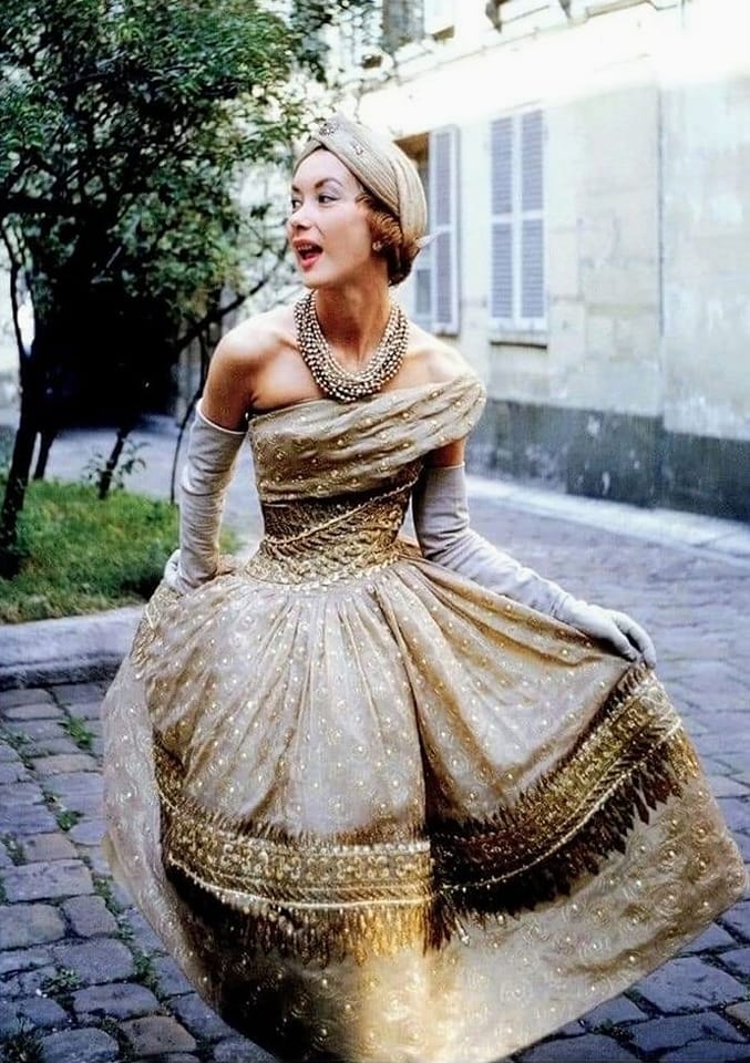 dior dress gold A 1955 Christian inspired by India... Nearly six decades on, fashion labels continue to borrow from the colorful, exquisite patterns and unique design language that define India mystic