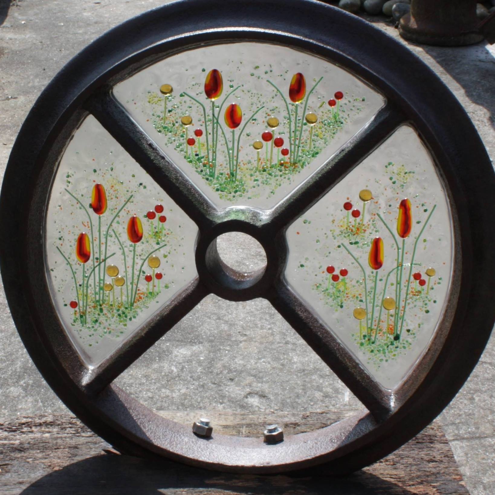 Nigel hard at work on his latest leaded panel design. Some glorious ...