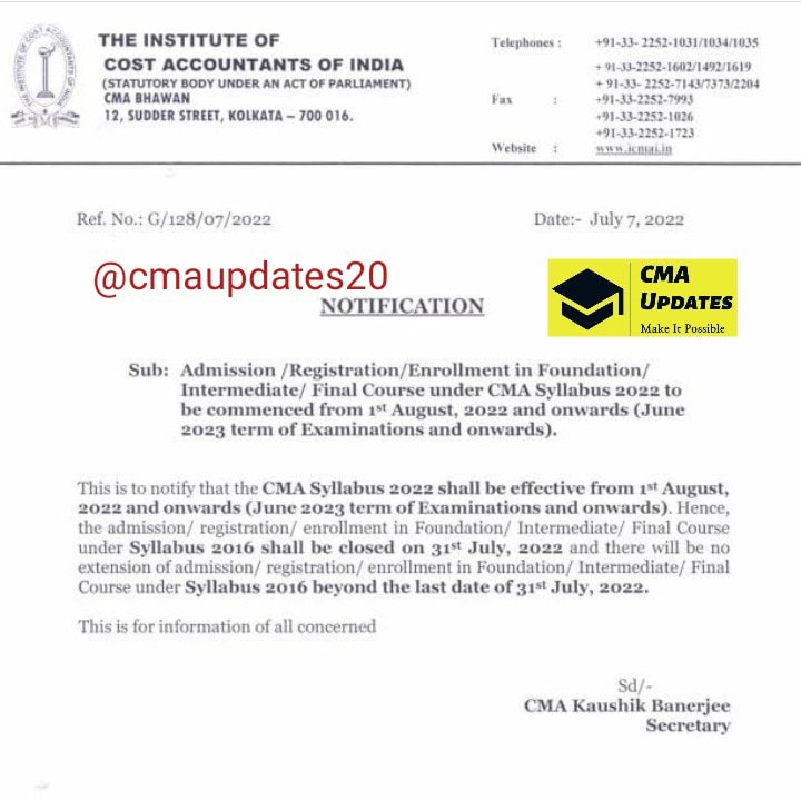 CMA Updates - Important Announcement about new syllabus | Facebook