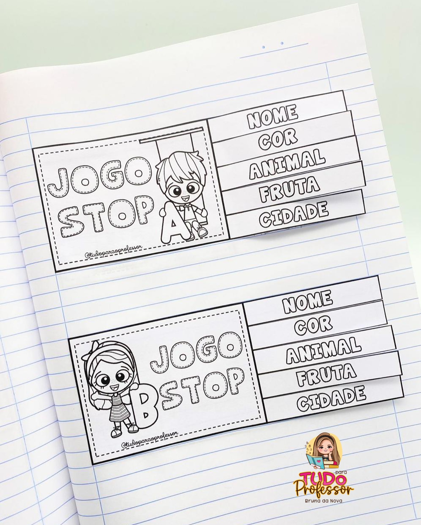 JOGO STOP DE A a Z Material em preto e branco contendo 26 páginas