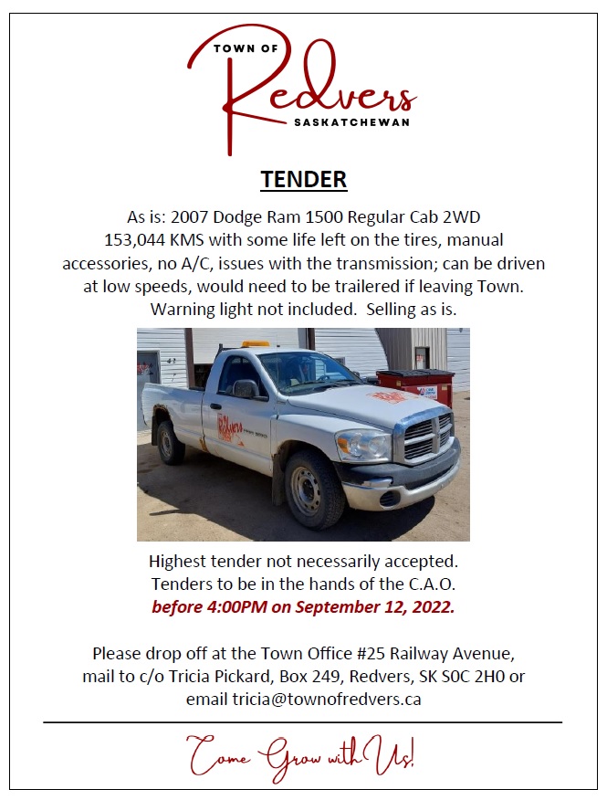 Town of Redvers - For Sale by Tender: Dodge Ram 1500... | Facebook