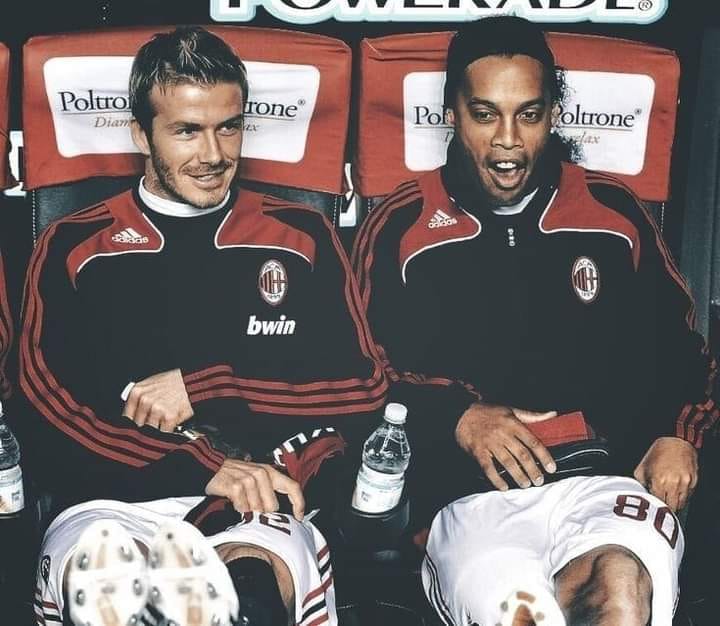 Beckham and Ronaldinho at Milan — crosses and smiles under San