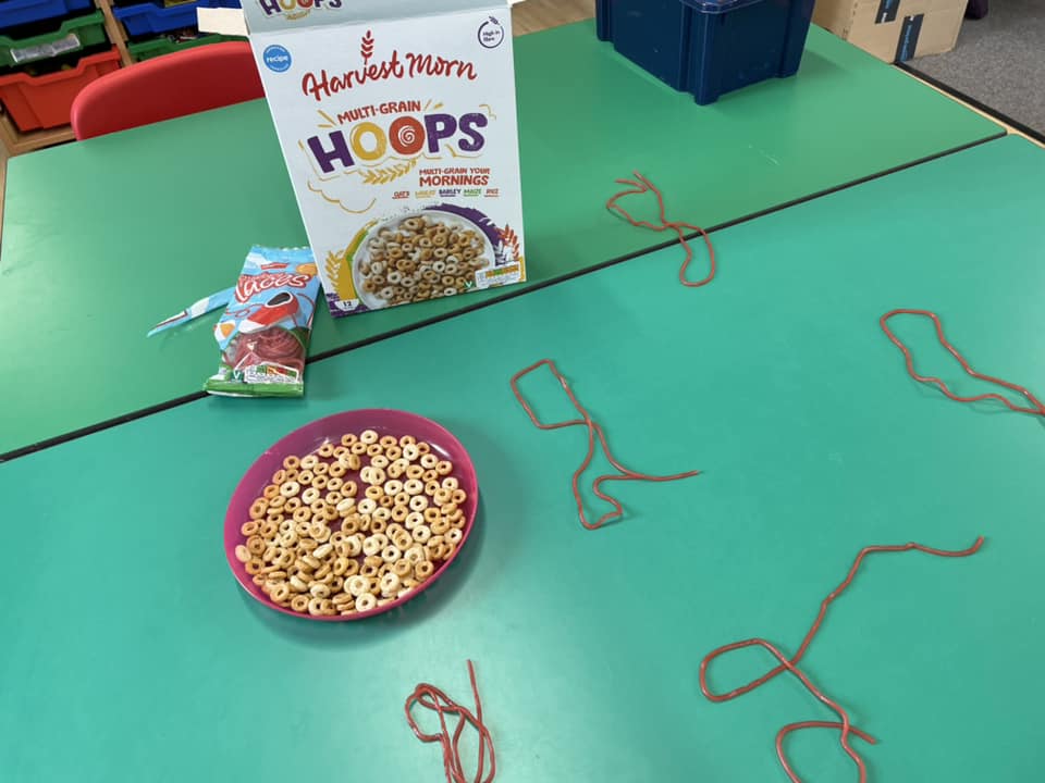 This week we threaded hoops onto... - First Step Pre-School