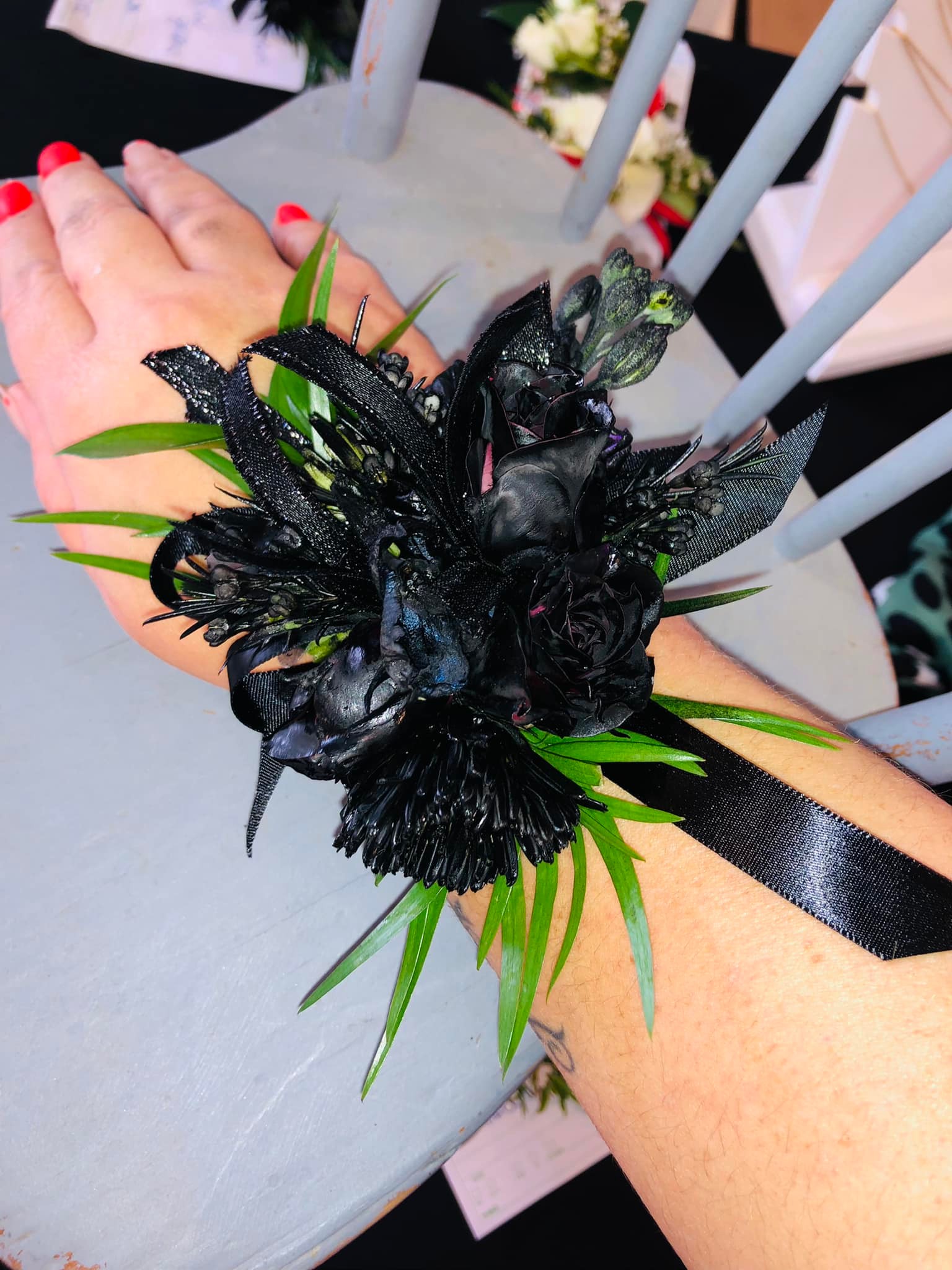 prom bouquet for black dress Gkvszy Bridal Wedding with Luxury Silver Rhinestone Brooch Pearls Bouquet Bride Bridesmaid Quinceanera Satin Rose Flower Bouquet Wedding Black 8.3in : Home & Kitchen tied for a stylish look prom bouquet for black dress