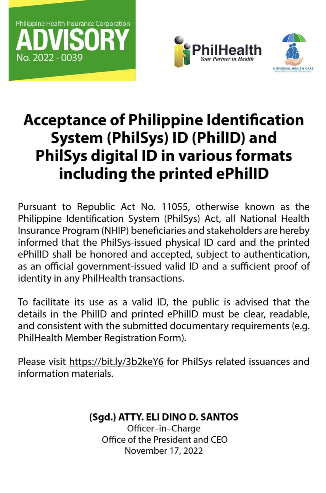 Perez - Philhealth Update: Philhealth Advisory No. 2022-0039 Acceptance ...