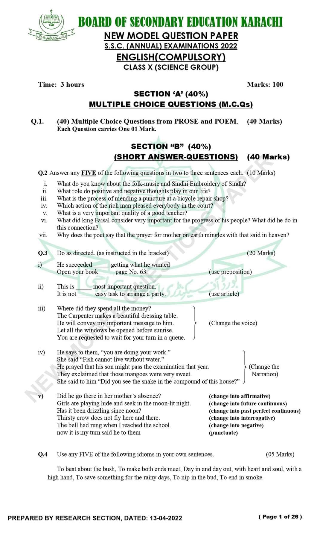 New Model Question Papers for Class X... - Hanif Excellence