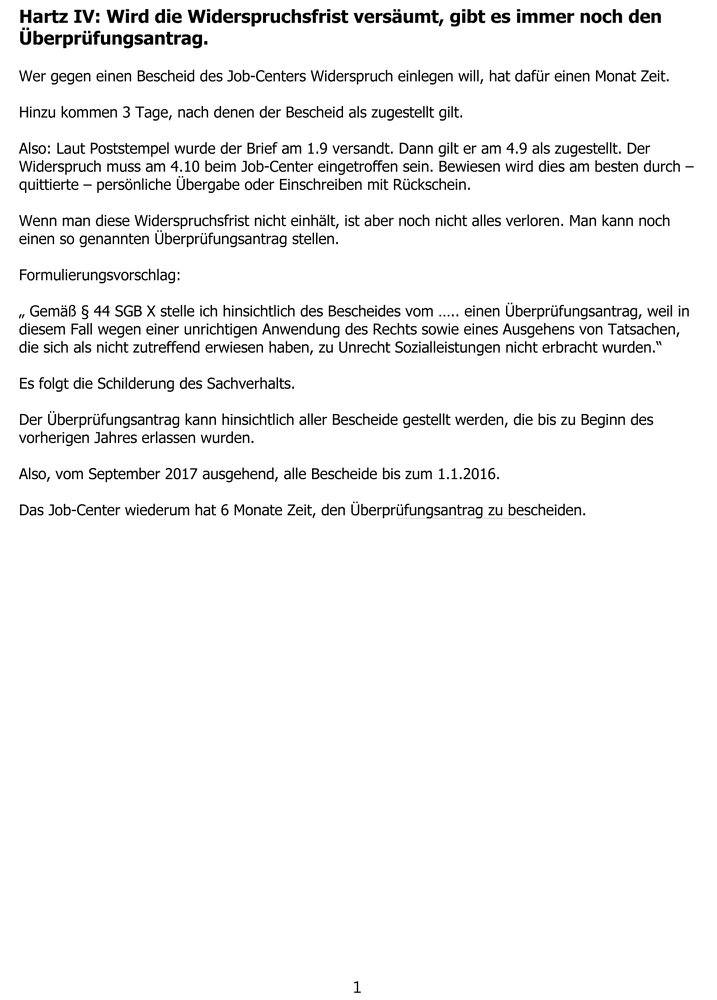 Widerspruch Uberprufungsantrag Rechtsanwaltskanzlei Michael