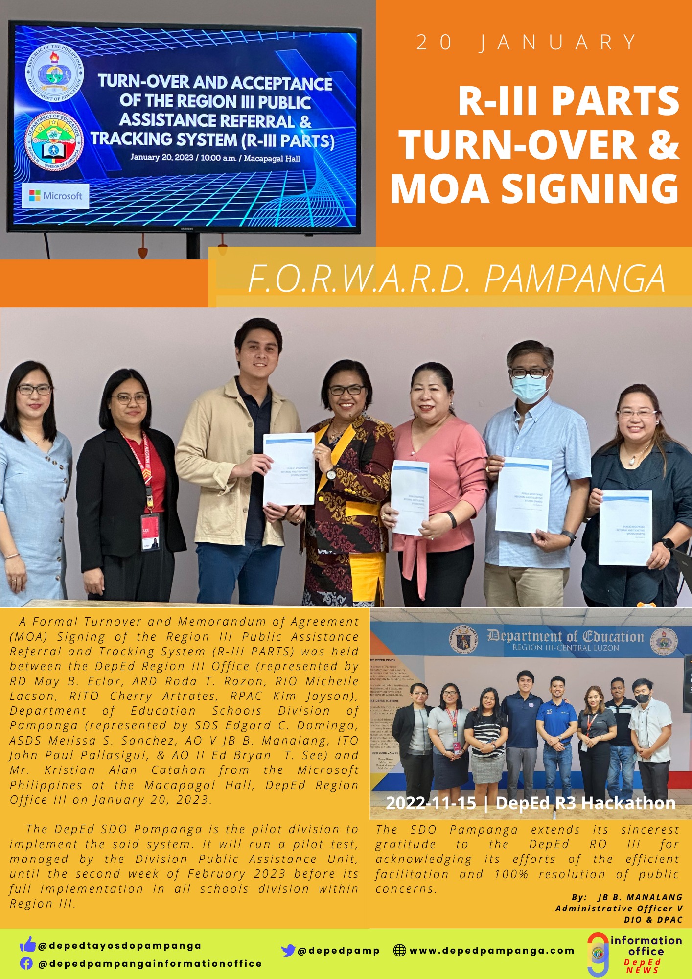 DepEd - R-III PARTS TURN-OVER & MOA SIGNING January 20, 2023 A Formal ...