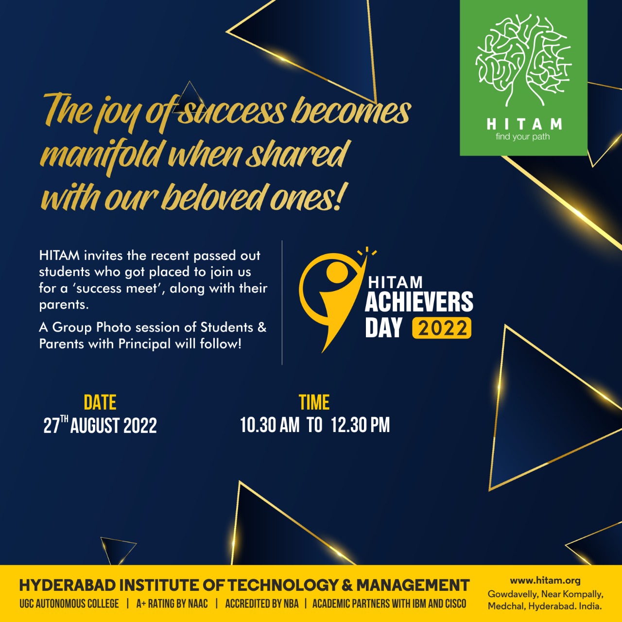 HITAM students & alumni - INVITATION - “HITAM CAREER ACHIEVERS DAY ...