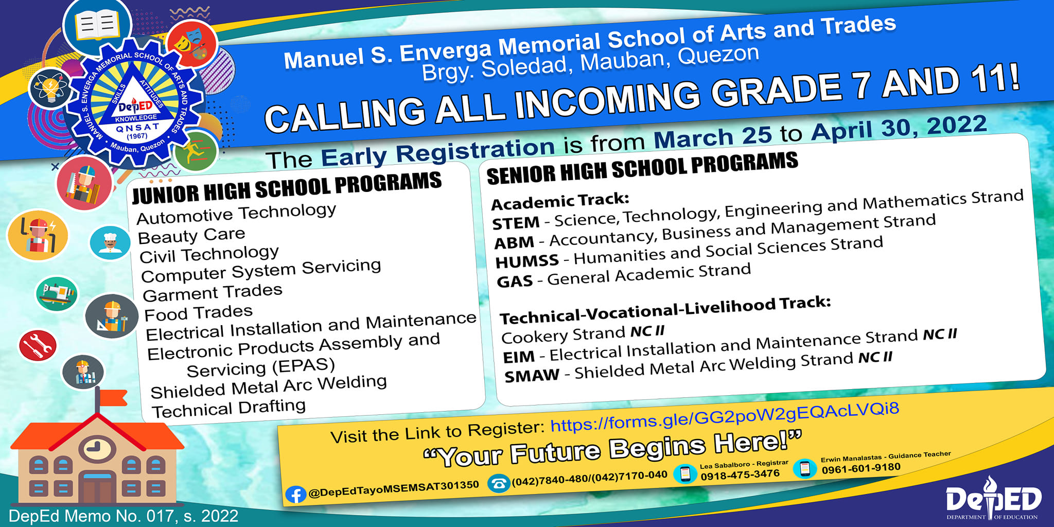 Early registration for incoming grade 7 and grade 11 is now open! For ...
