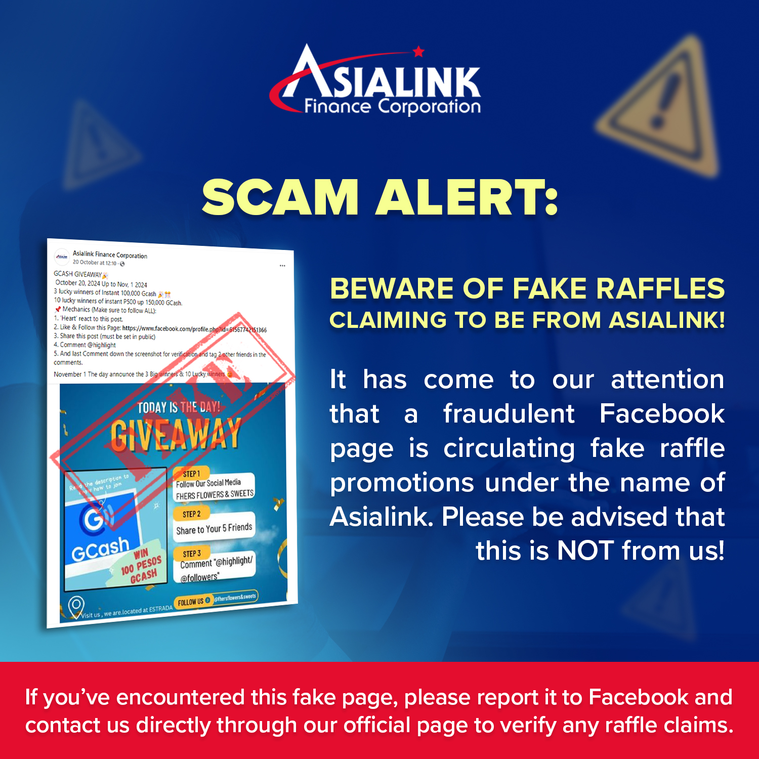 🚨 SCAM ALERT! 🚨 Beware of... - Asialink Finance Corporation | Facebook