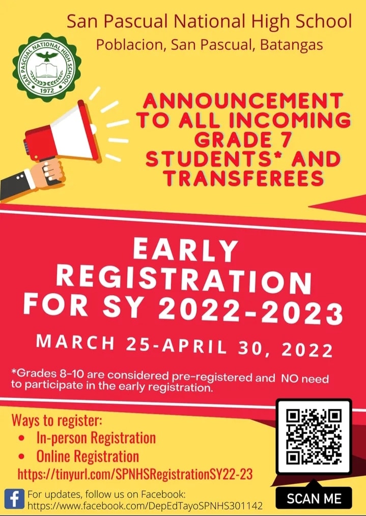 ANNOUNCEMENT 📣📣 📝Early Registration for all incoming Grade 7 learners ...