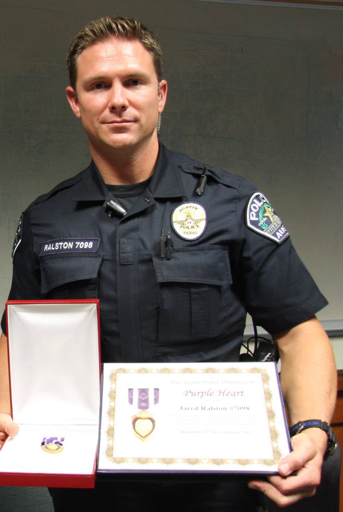 Austin - Officer Jared Ralston was awarded the Purple Heart for his ...