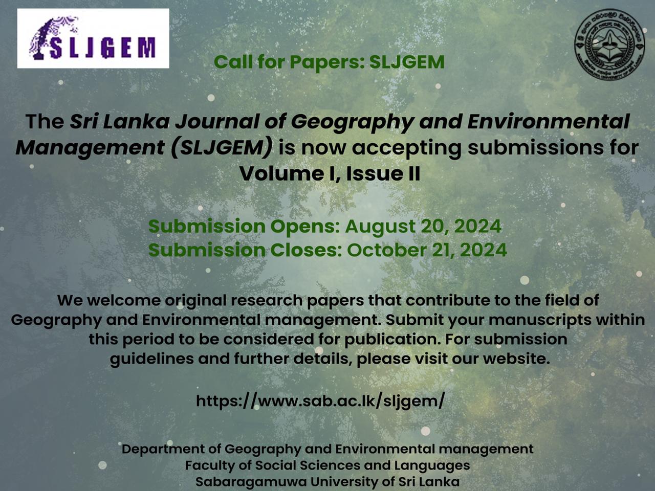 🌍📚 Call for Submissions! 📚🌍 We are excited to announce that the Sri ...