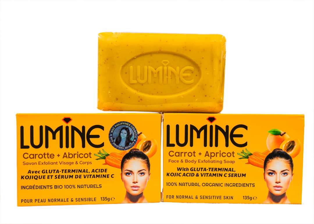 lumine glutathione soap review FACE&BODY LIGHTENING & EXFOLIATING SCRUBBING SOAP. VERY VERY EXOTIC & LUXURIOUS EFFECTS IT HAS 3 DIFFERENCE SCENTS. CARROT+ APRICOT SCRUB HALF-CAST FACIAL GOLD + TOMATOES EXTRACT مكمل غذائي للبشرة How to Enhance Sauna Size:50 g