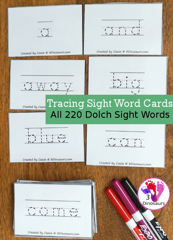 3 Dinosaurs - Sight Word tracing cards!...