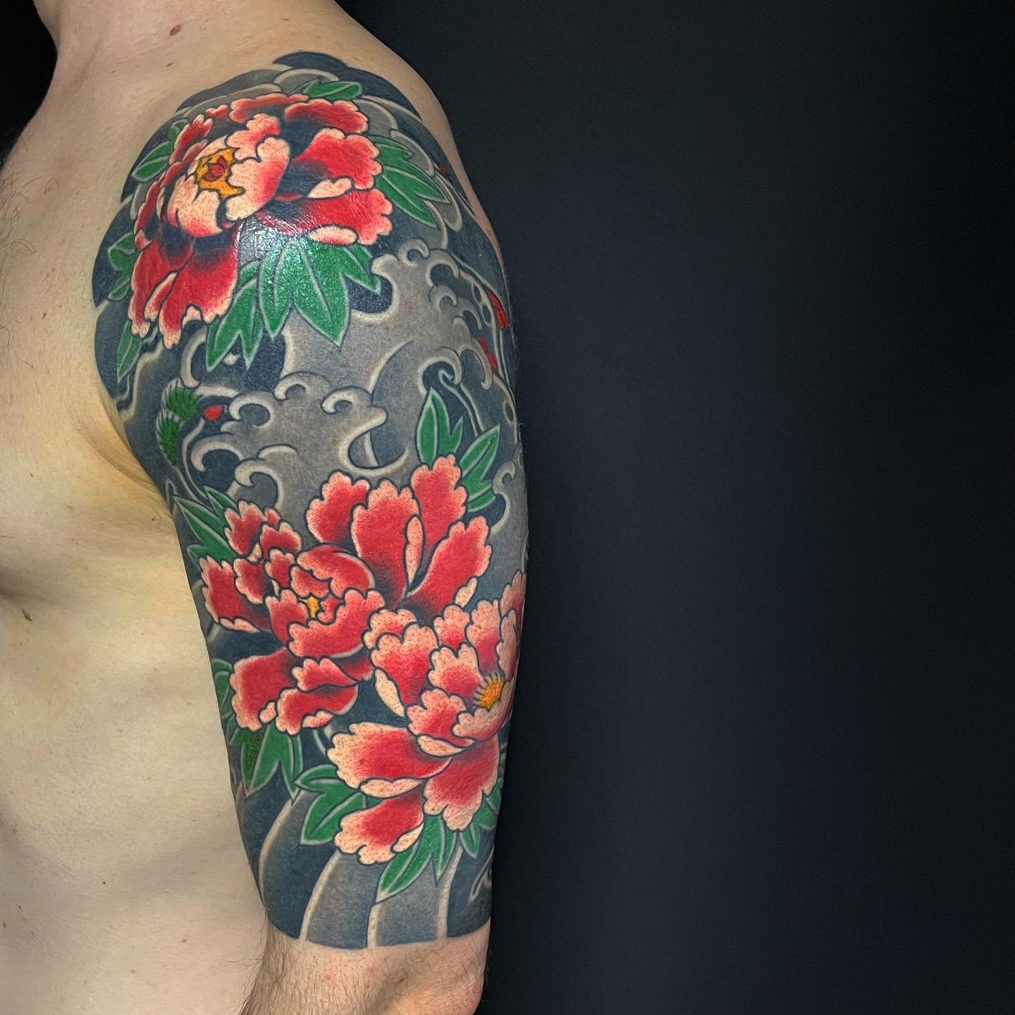 蛇と牡丹 七分かいな snake and peonies 3/4sleeve with chest panel
