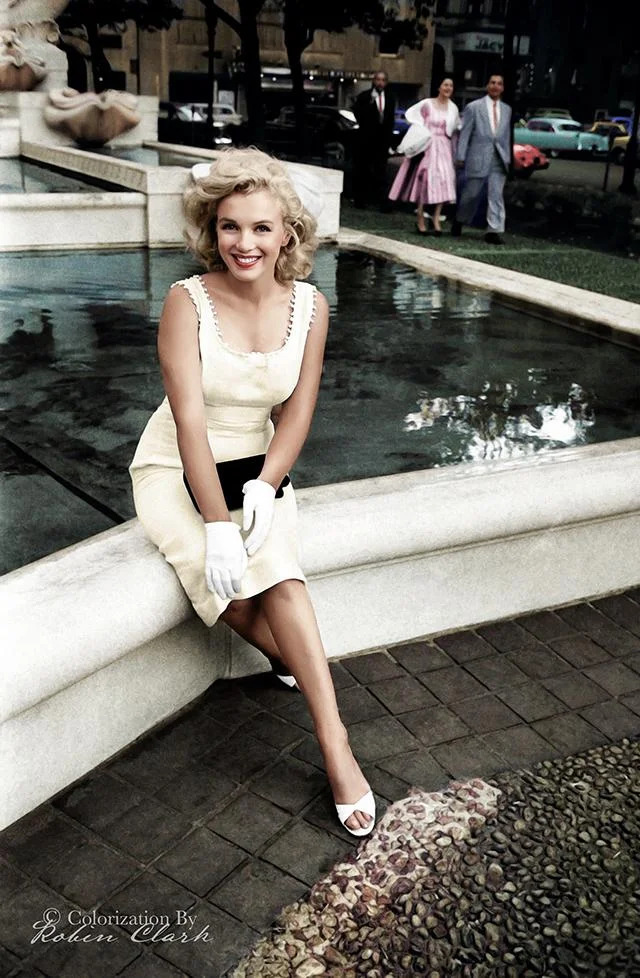 Step back in time with this stunning colorized moment of Marilyn