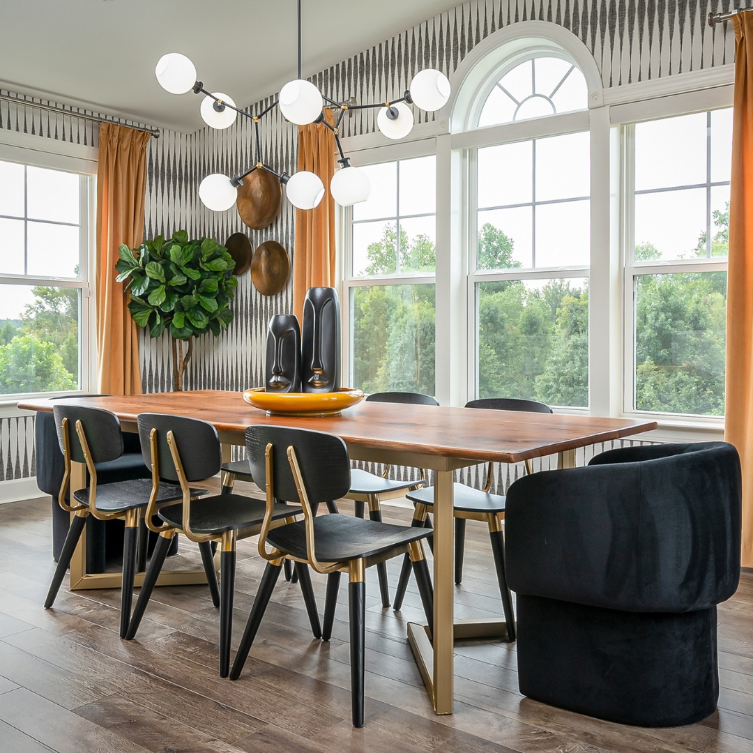 This modern and industrial dining space with bold wallpaper will bring ...