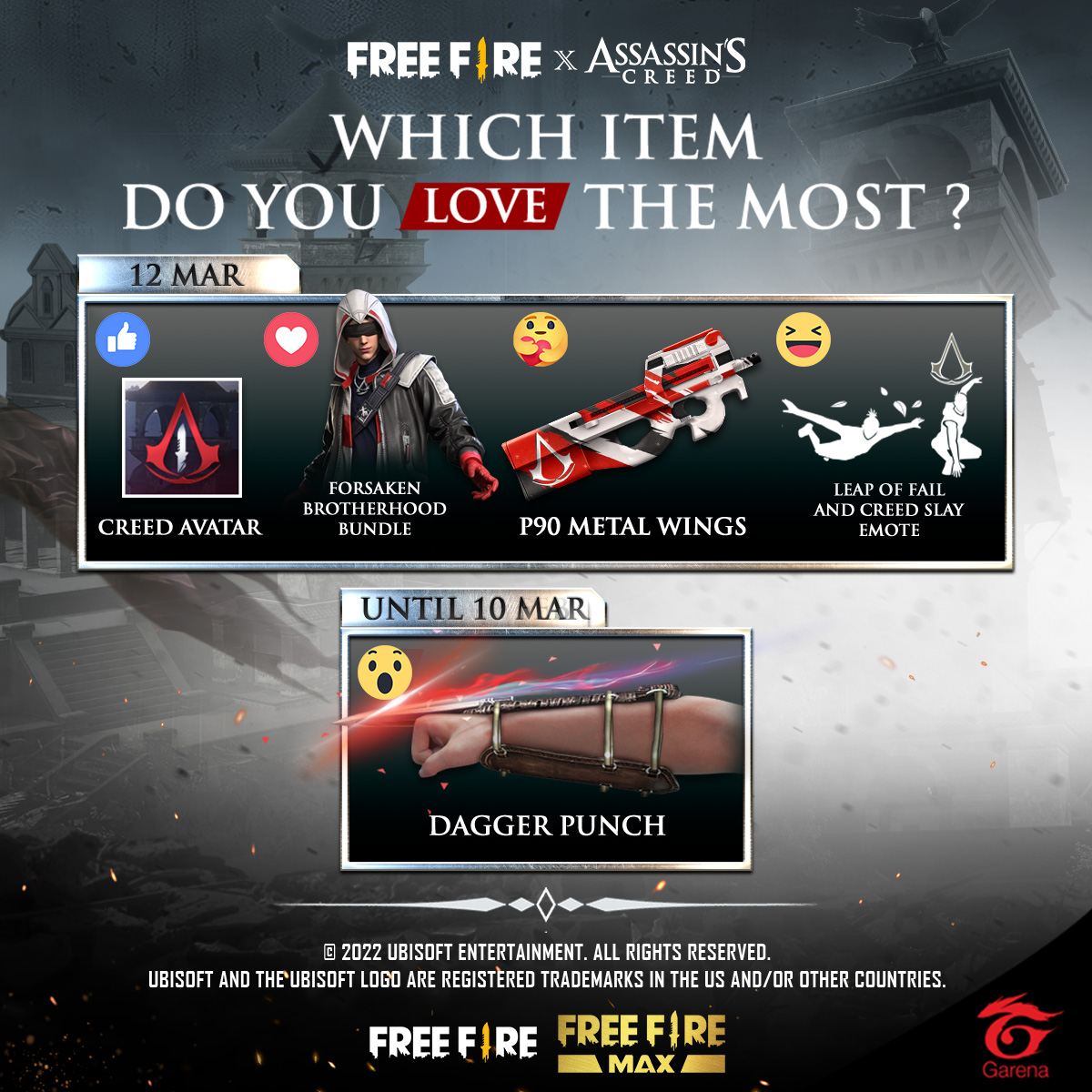FFxAC] Which Free Fire X Assassin's Creed item here do you love