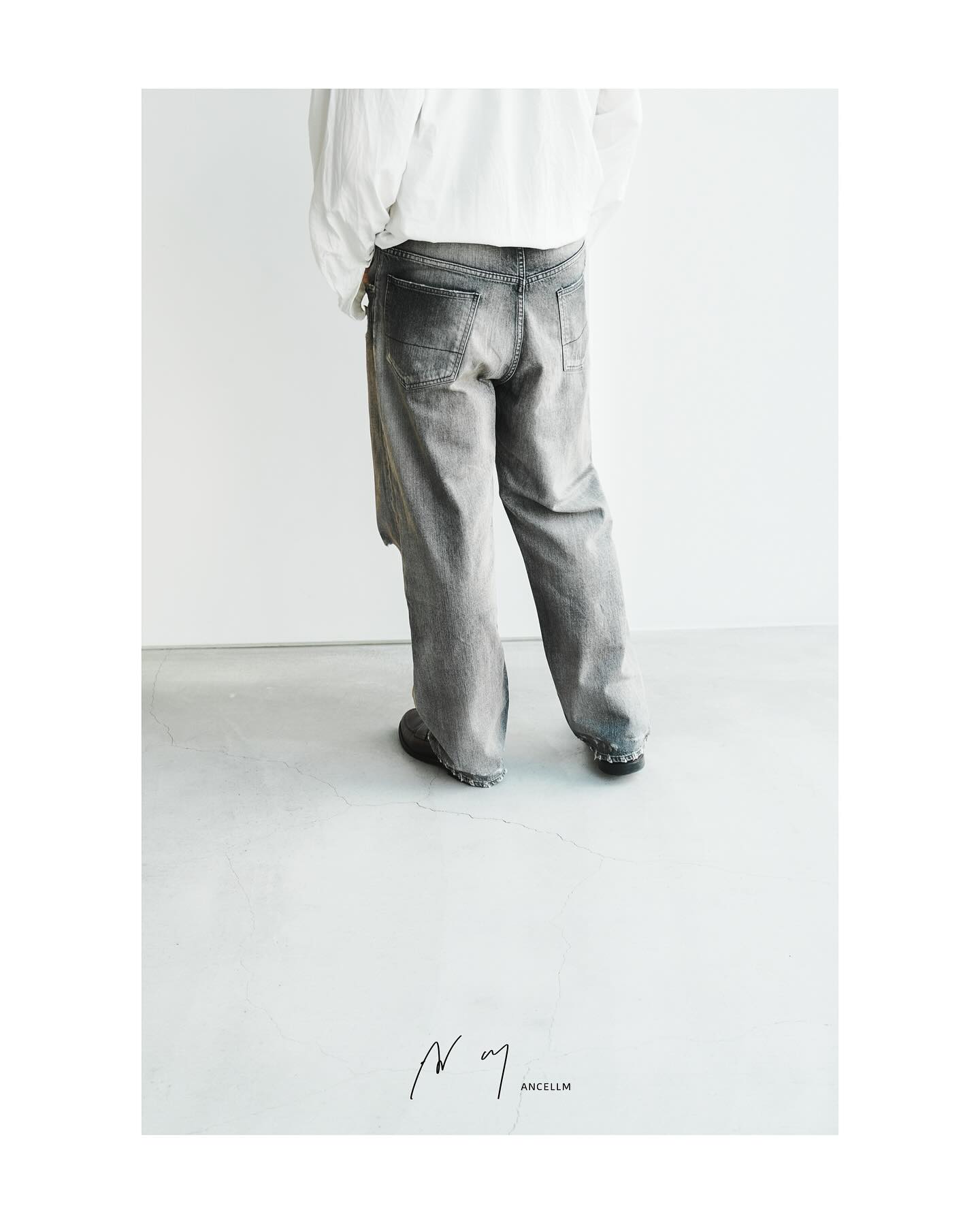 ANCELLM P/DAMAGE DENIM STRAIGHT 5P PANTS