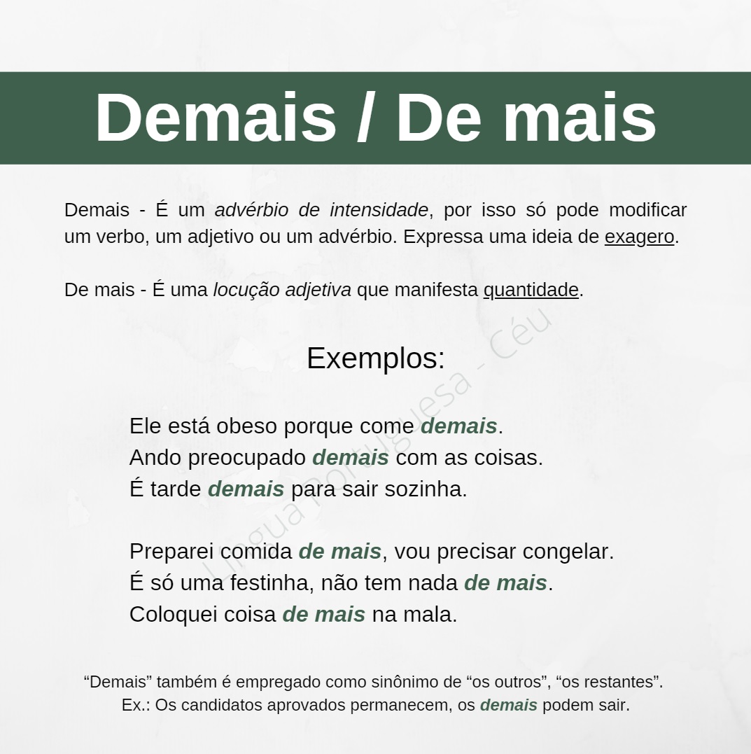 Língua - Demais e de mais: entenda a diferença. Apostilas digitais com ...
