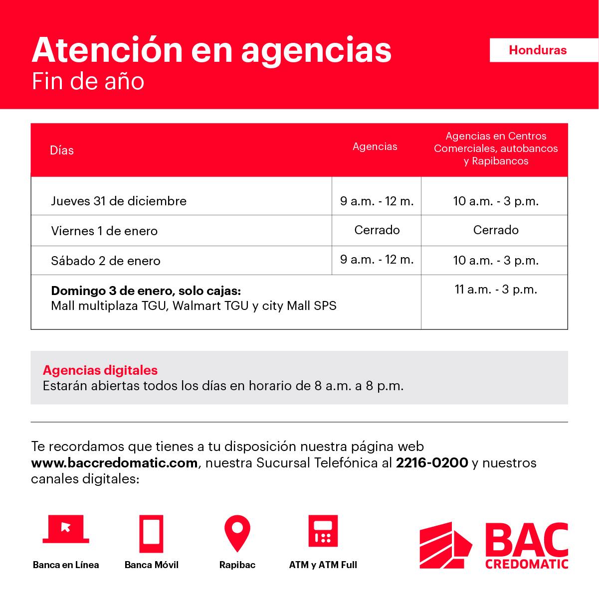 BAC Credomatic - Te compartimos nuestros horarios y...