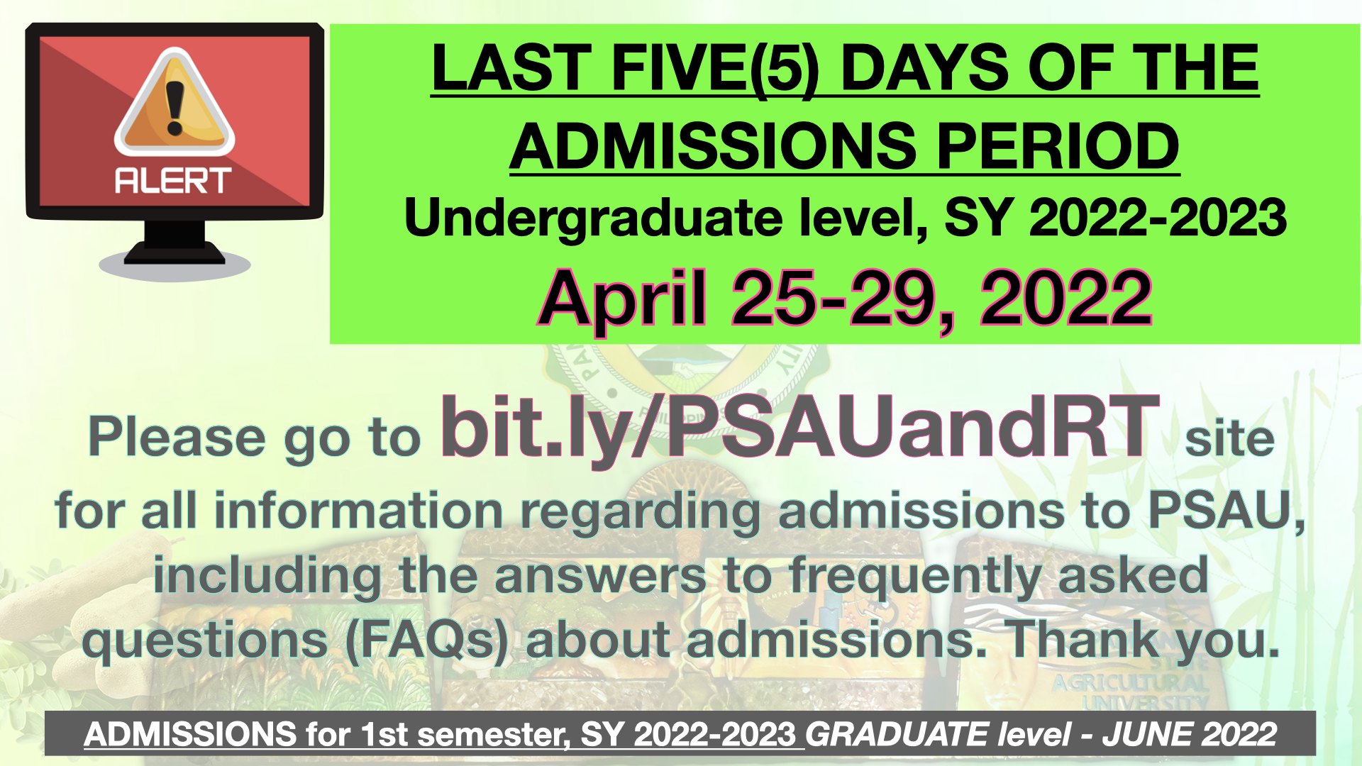 Pampanga State Agricultural University - April 25, 2022 Announcement ...