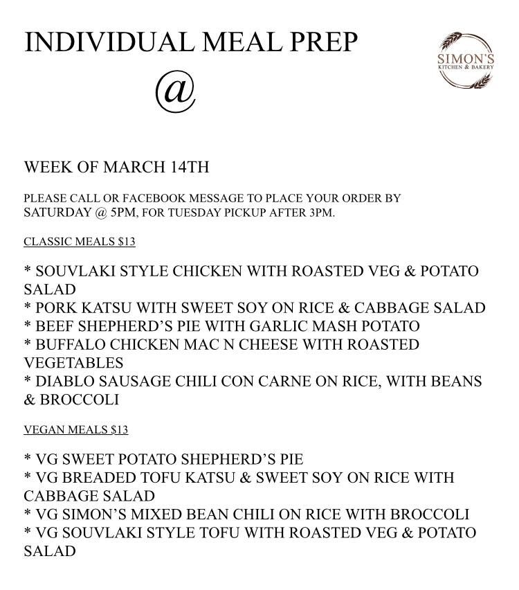 Our latest Meal Prep Menu! - Simon's Kitchen and Bakery