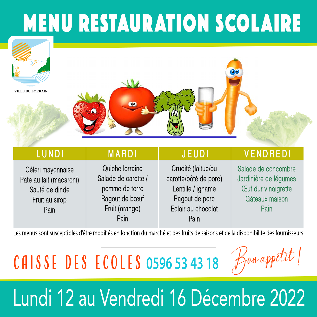 Ville du Lorrain - 👉🏽 𝗠𝗘𝗡𝗨 𝗥𝗘𝗦𝗧𝗔𝗨𝗥𝗔𝗧𝗜𝗢𝗡 𝗦𝗖𝗢𝗟𝗔𝗜𝗥𝗘 Menu des écoles
