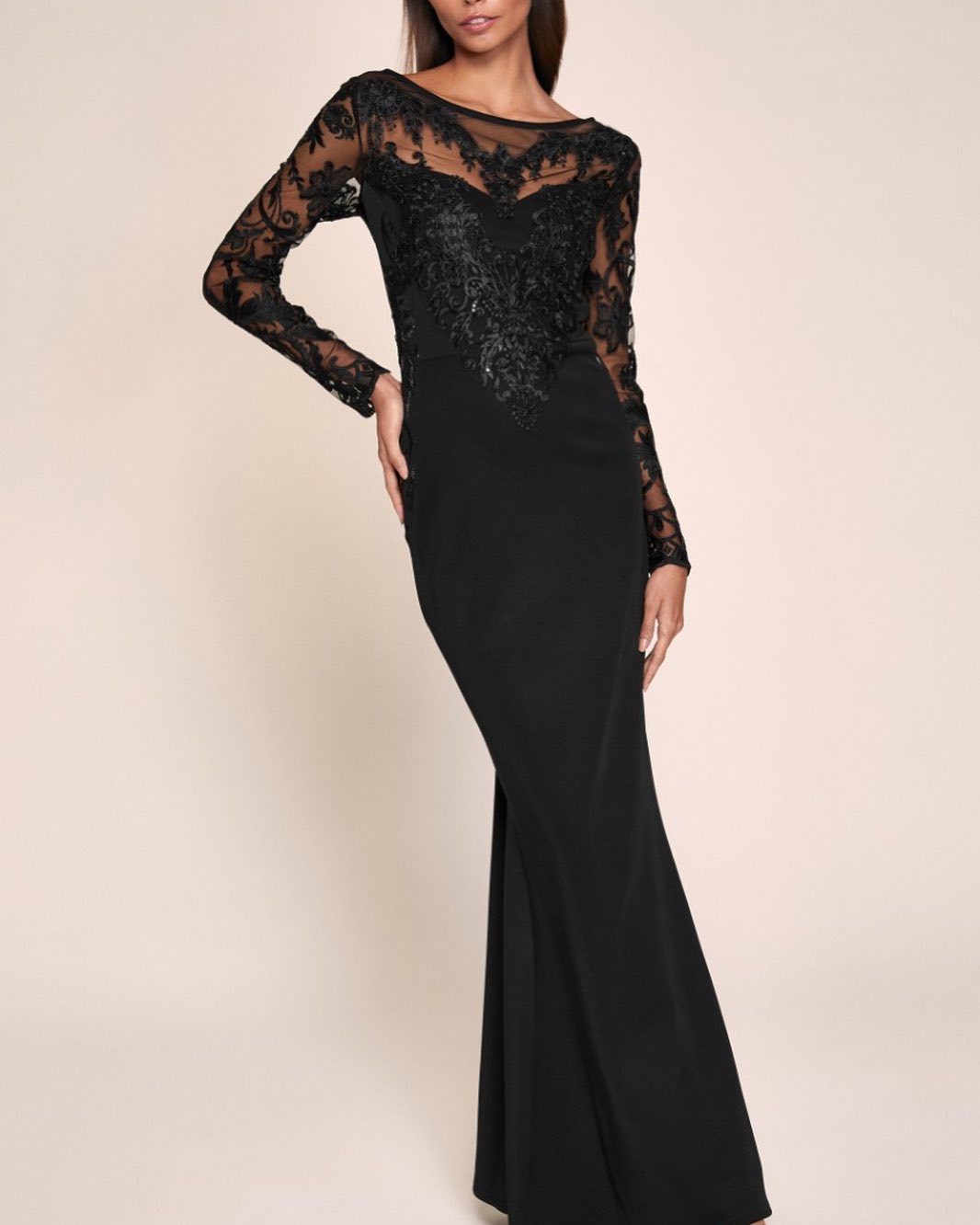 chinese dress ladies Lipsy Black Lace Fishtail Maxi Dress UK 8 US 4 EU 36