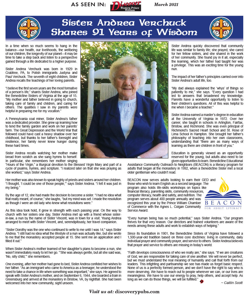 Our Sister Andrea... - Benedictine Sisters of Virginia | Facebook