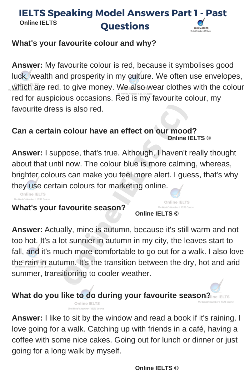Perfectly IELTS - IELTS Speaking Model Answers Part 1