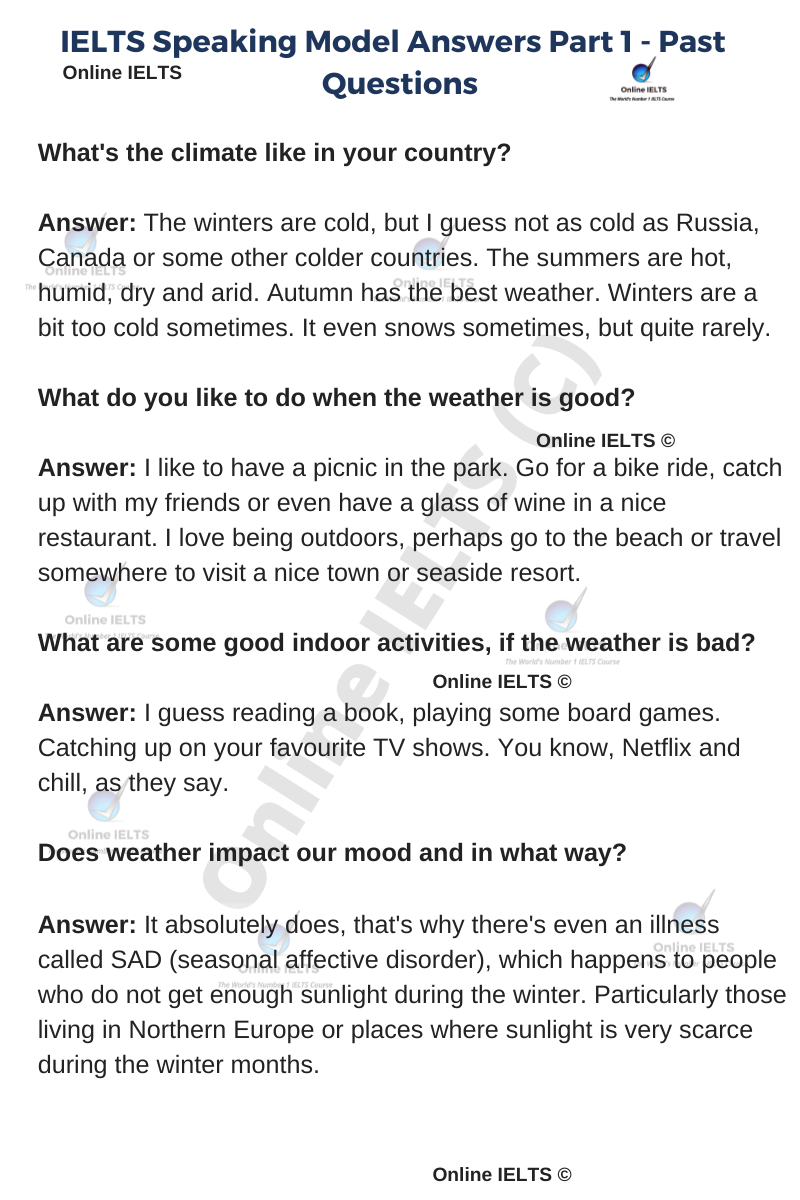 Perfectly IELTS - IELTS Speaking Model Answers Part 1