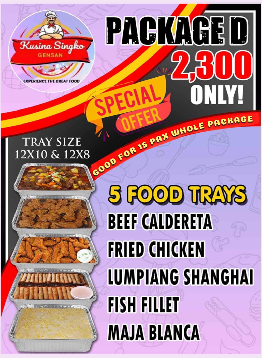 Kusina - 💰2,300 Pesos Only 🪷5 FOOD TRAYS 👨‍👨‍👦 GOOD FOR 15 PERSON WHOLE ...