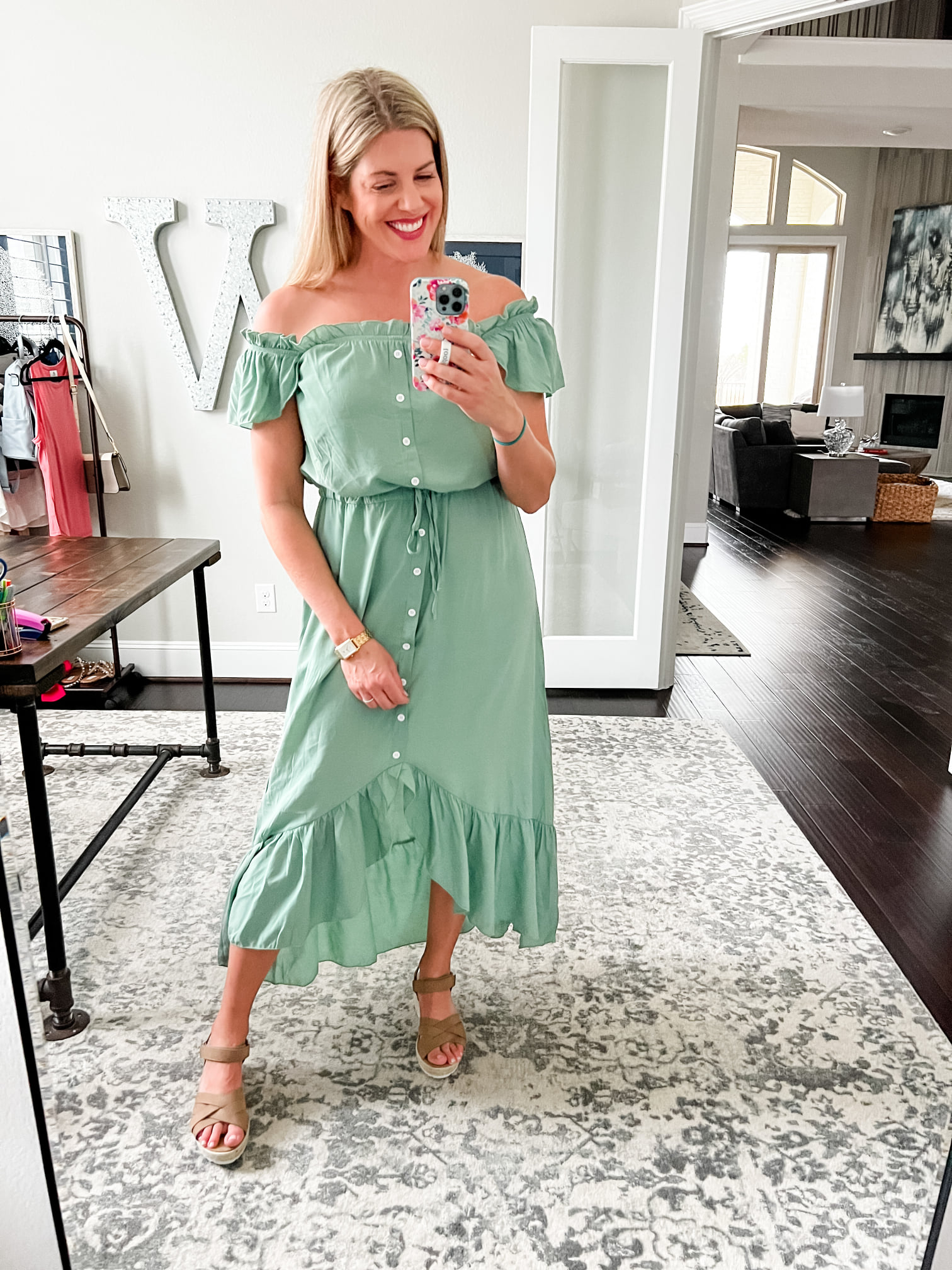 I wore this adorable dress at a PINK Creatives retreat earlier this year, and look how cute it is! This dress is a size small and it fits true to size and