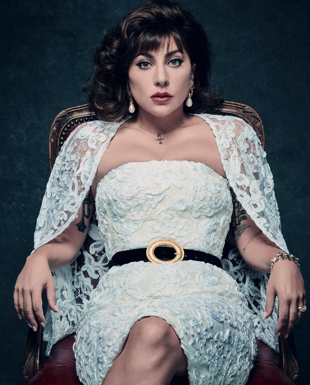 lady gaga house of gucci white dress stretch_No Stretch