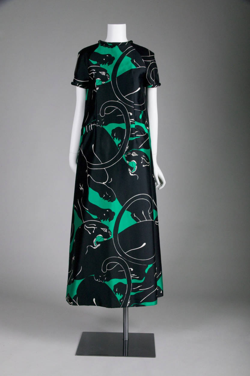 Valentino's 1967 emerald green evening dress with black panther print