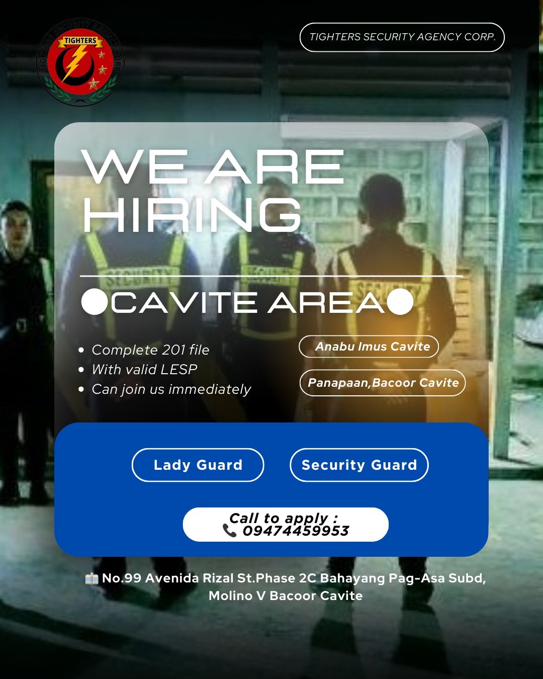 Tighters - HIRING Cavite Area 📢 -Security Guard and Lady Guard-👮🏻‍♀️👮🏼 ...