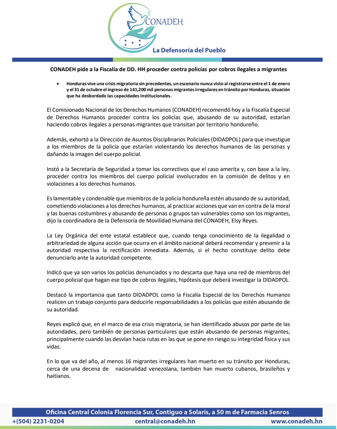 CONADEH - 📌#Pronunciamiento| El #CONADEH pide a la... | Facebook