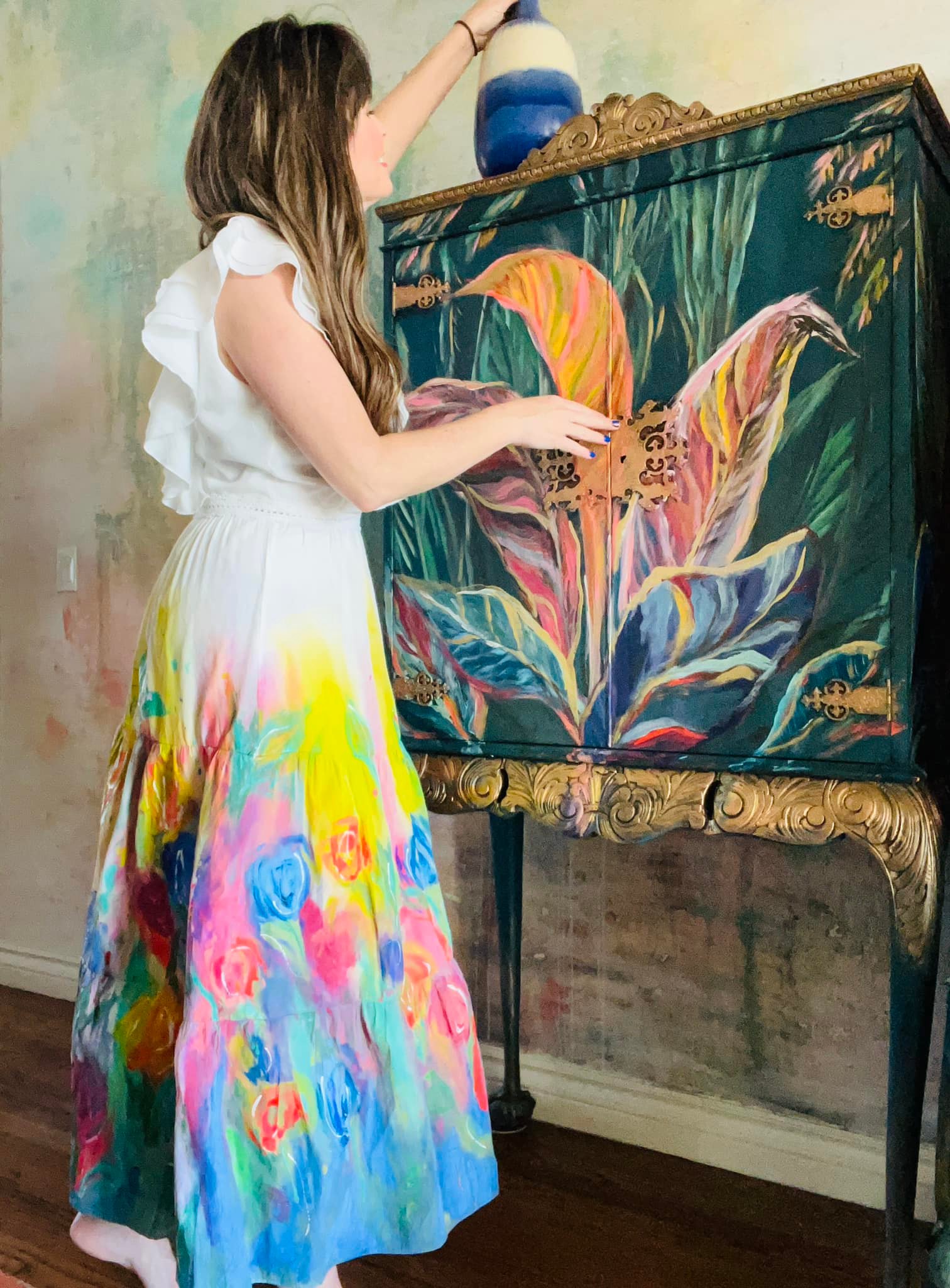 diy bohemian dress I finished hand painting my with Paint. I used my new Brights and a few others from the line. I set the paint with high heat for 30 minutes Olive-Black Cotton Silk Sheer YGroup_maxishirtdress Size:Pre-order Size 5T-6 Craft your own boho