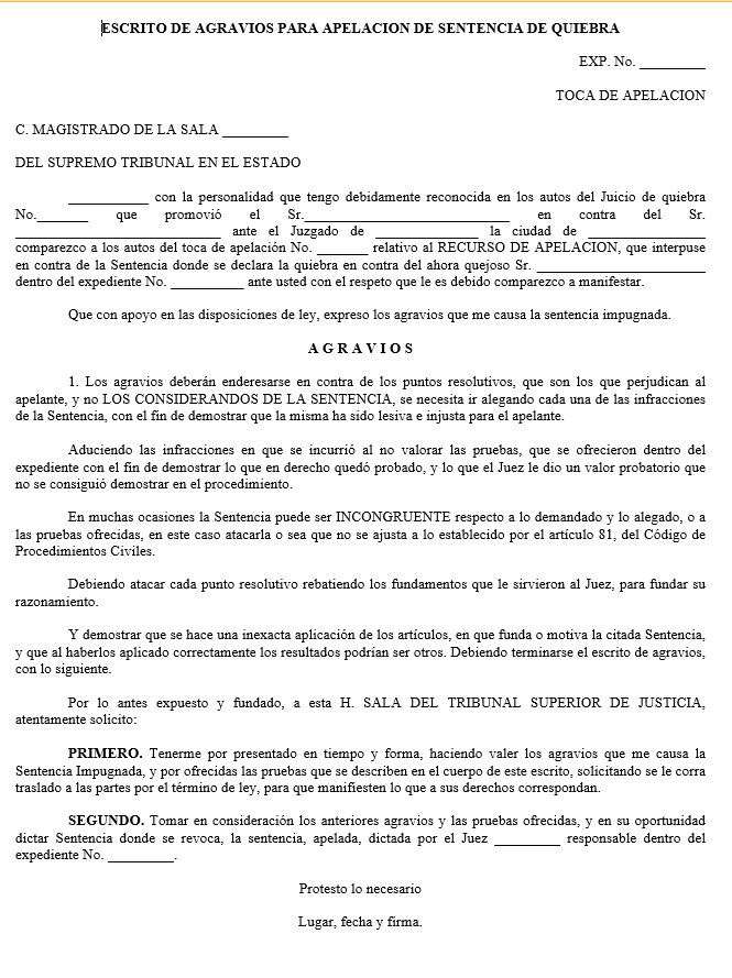 Juriditec - ESCRITO DE AGRAVIOS PARA APELACION DE...