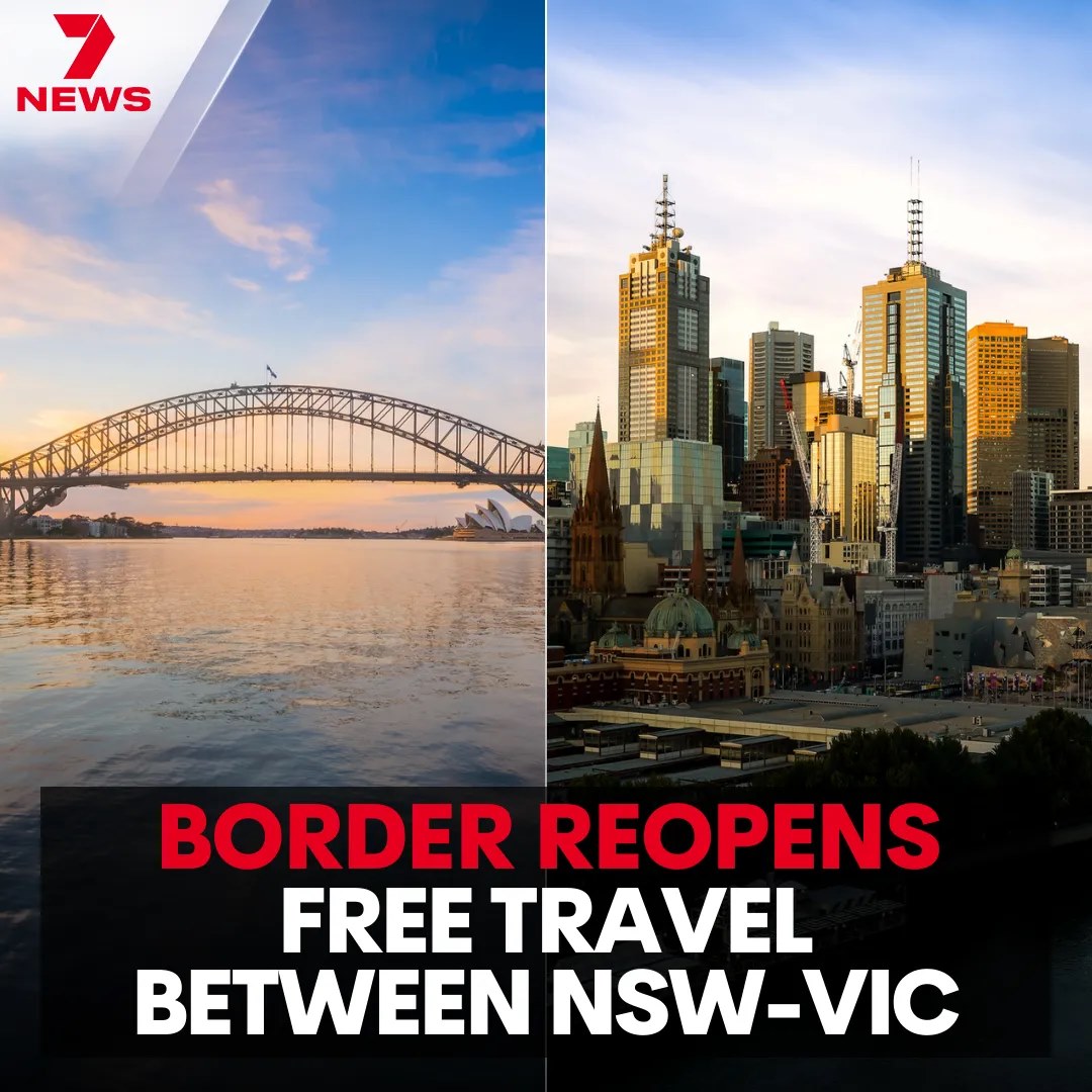 7NEWS Sydney - The NSW-Victorian border reopens for free...